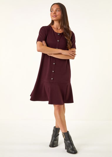 Roman Wine Petite Flute Hem Stretch Dress