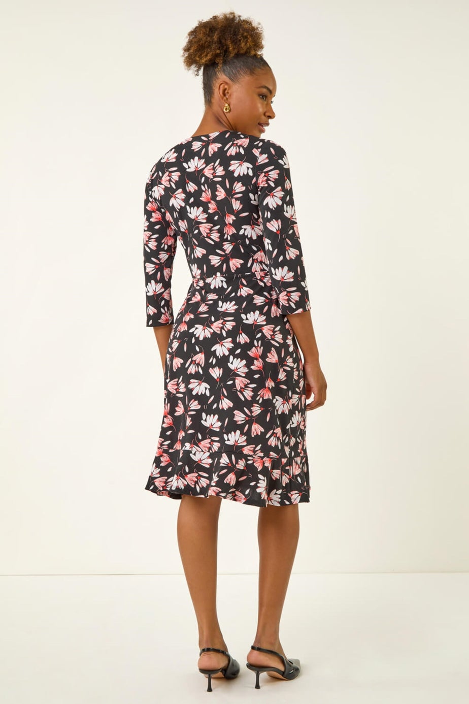 Roman Coral Floral Print Midi Stretch Dress