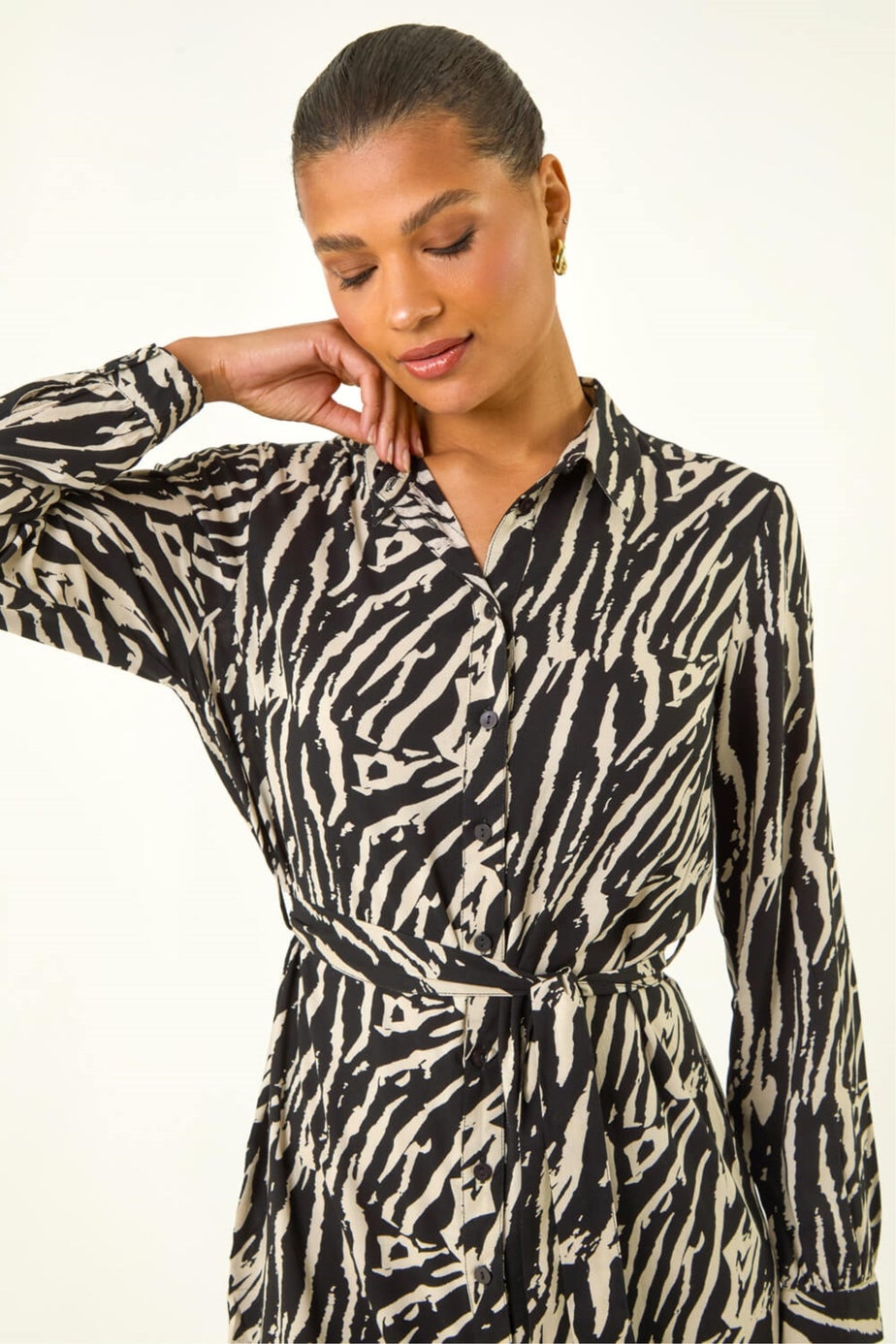 Roman Black Animal Print Tie Waist Dress