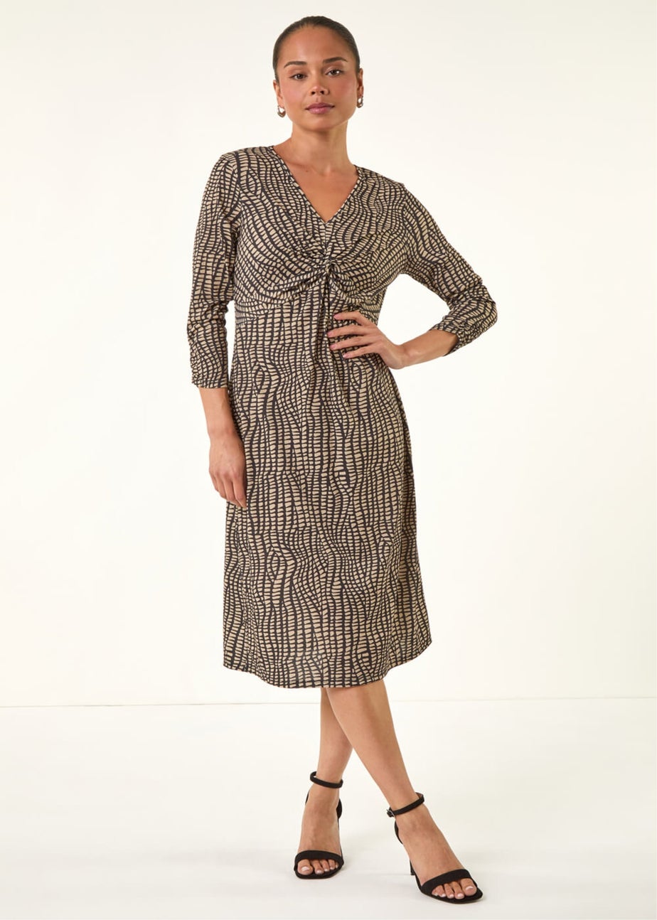 Roman Mocha Petite Abstract Twist Front Dress