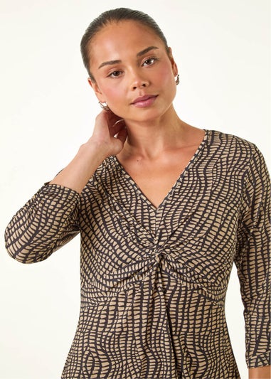 Roman Mocha Petite Abstract Twist Front Dress