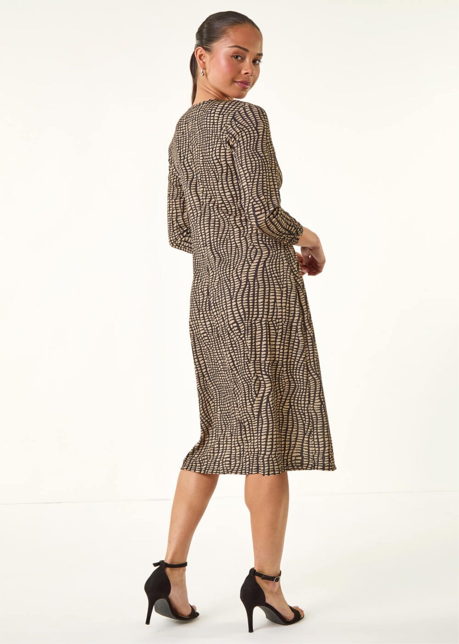 Roman Mocha Petite Abstract Twist Front Dress