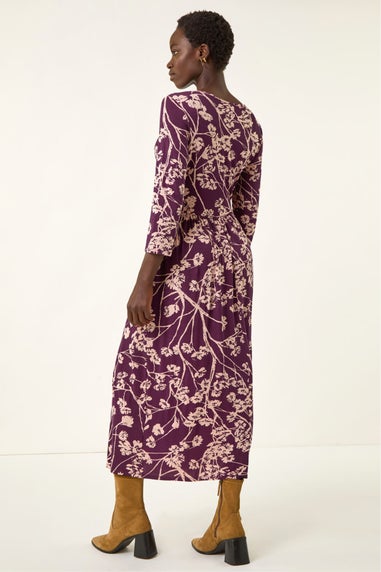 Roman Purple Shadow Floral Stretch Midi Dress
