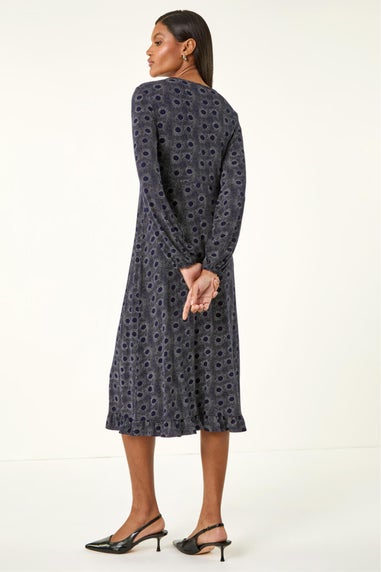 Roman Navy Spot Print Keyhole Midi Dress