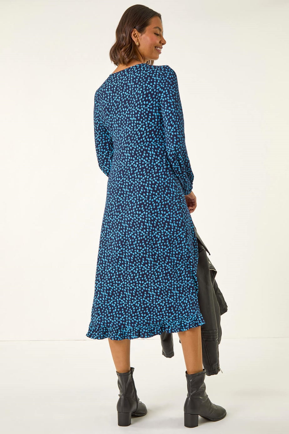 Roman Blue Spot Print Keyhole Midi Dress