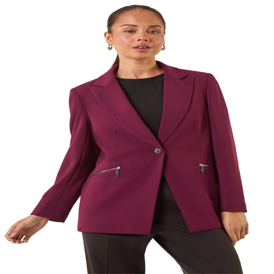 Roman Plum Petite Zip Pocket Stretch Blazer