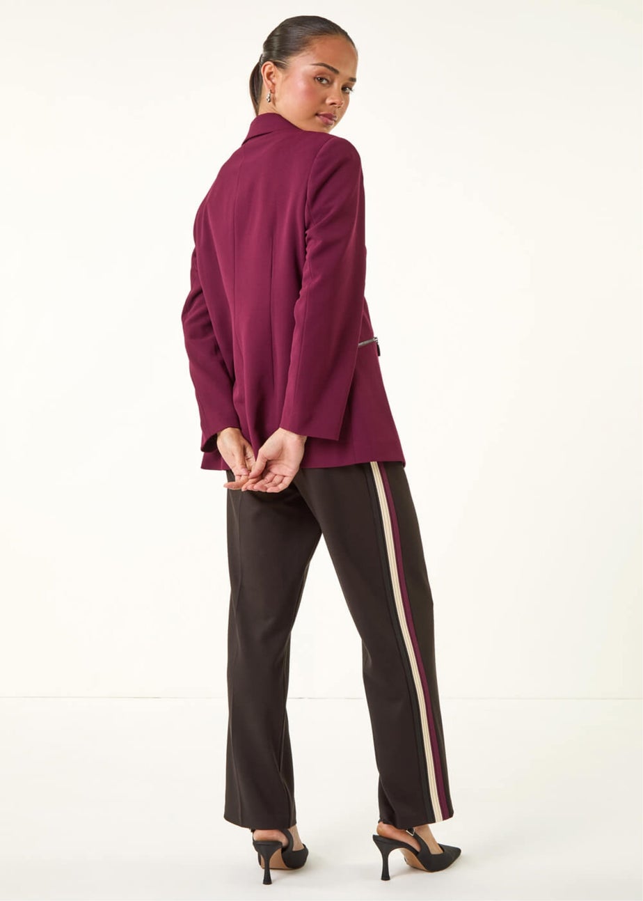 Roman Plum Petite Zip Pocket Stretch Blazer