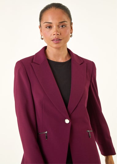 Roman Plum Petite Zip Pocket Stretch Blazer