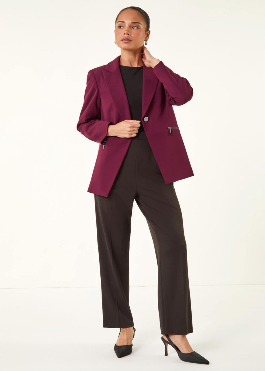 Roman Plum Petite Zip Pocket Stretch Blazer