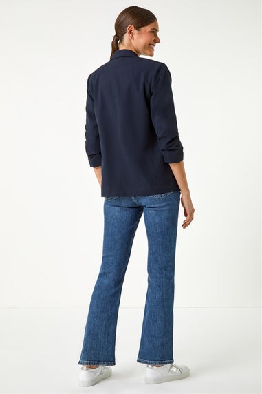 Roman Navy Ruched 3/4 Sleeve Blazer Jacket