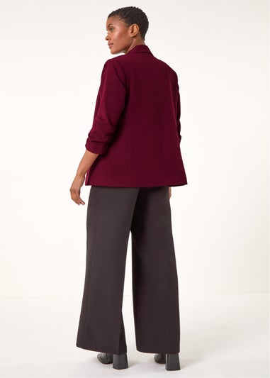 Roman Wine Ruched 3/4 Sleeve Blazer Jacket