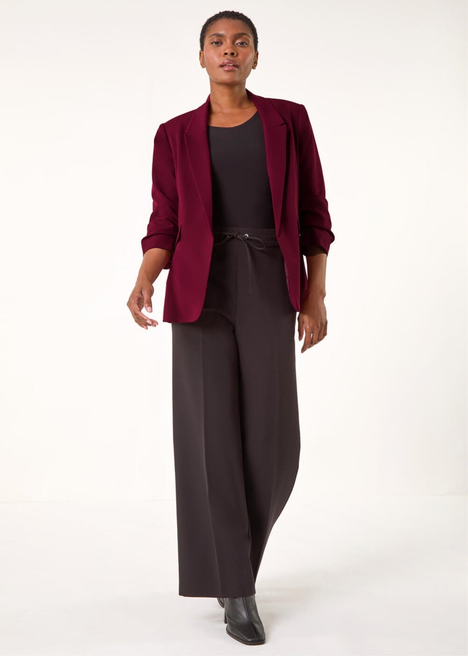 Roman Wine Ruched 3/4 Sleeve Blazer Jacket