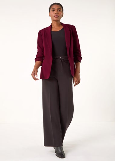 Roman Wine Ruched 3/4 Sleeve Blazer Jacket