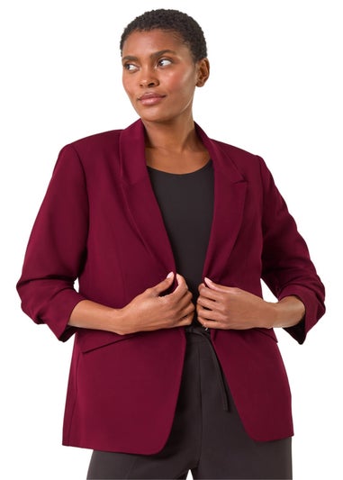 Roman Wine Ruched 3/4 Sleeve Blazer Jacket