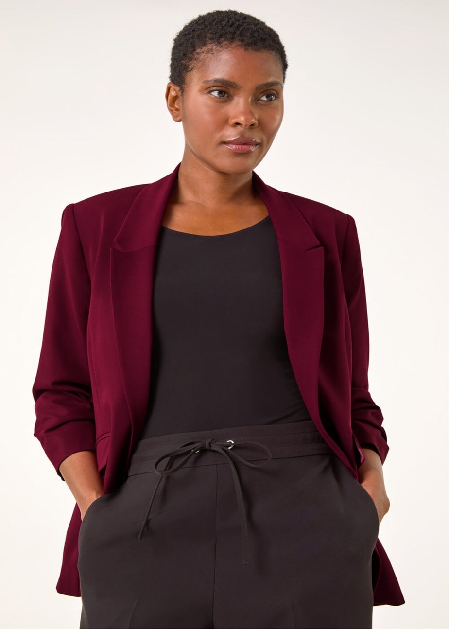 Roman Wine Ruched 3/4 Sleeve Blazer Jacket