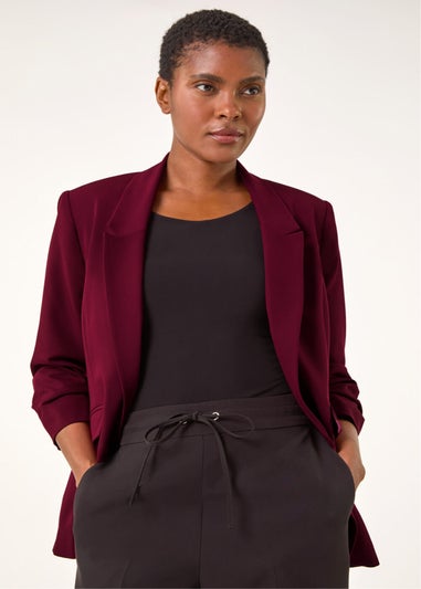Roman Wine Ruched 3/4 Sleeve Blazer Jacket