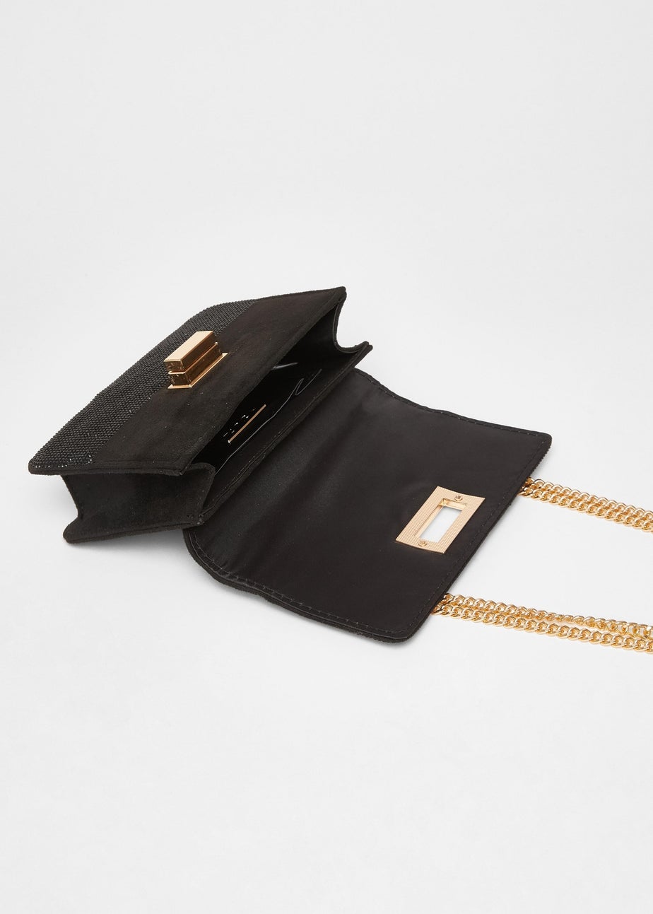 Quiz Black Diamante Crossbody Bag
