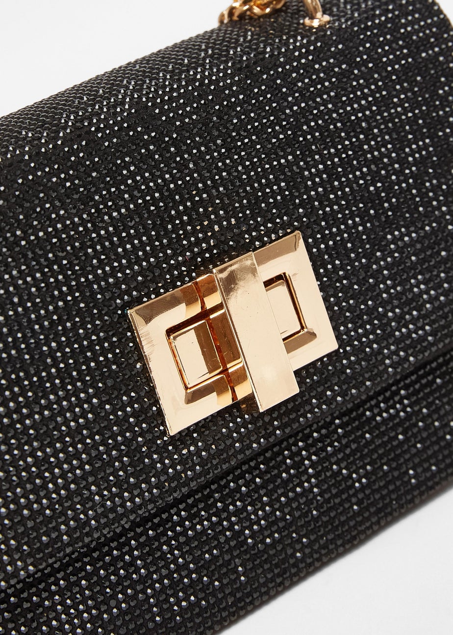 Quiz Black Diamante Crossbody Bag