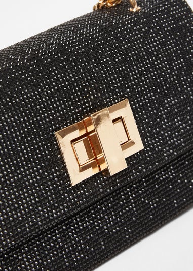 Quiz Black Diamante Crossbody Bag