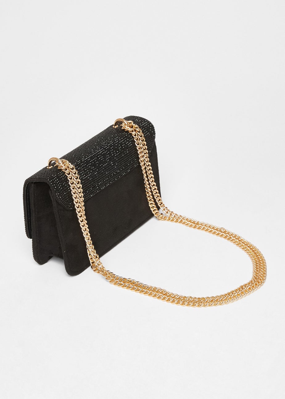 Quiz Black Diamante Crossbody Bag