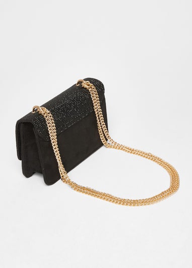 Quiz Black Diamante Crossbody Bag