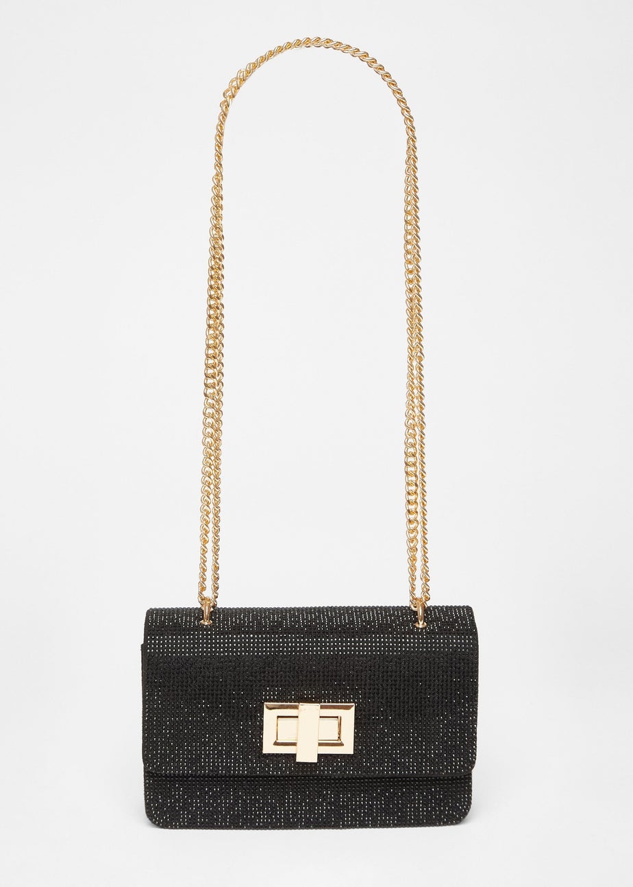 Quiz Black Diamante Crossbody Bag