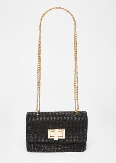 Quiz Black Diamante Crossbody Bag