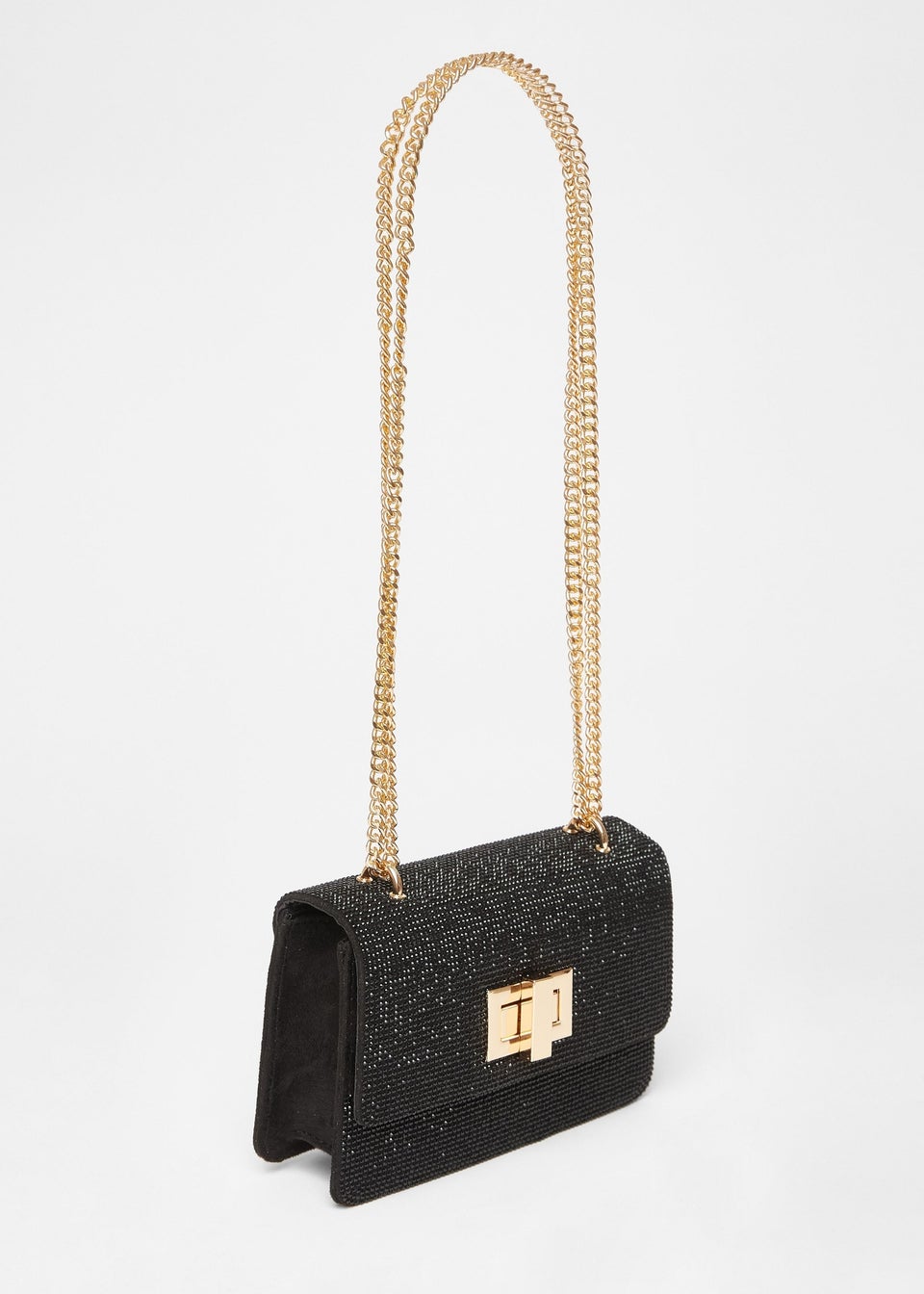 Quiz Black Diamante Crossbody Bag