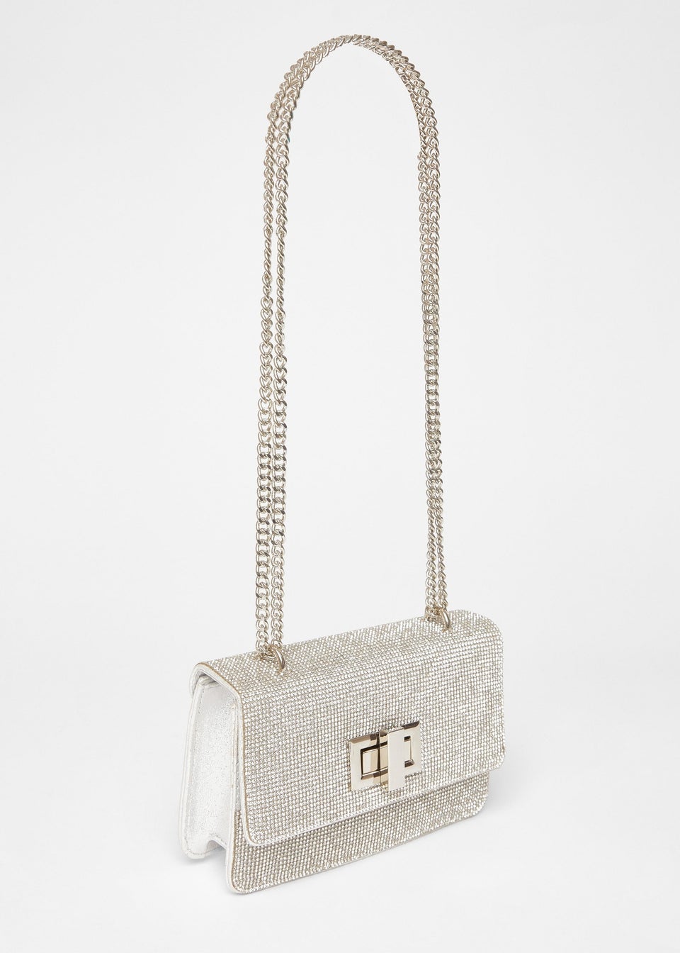 Quiz Silver Diamante Crossbody Bag