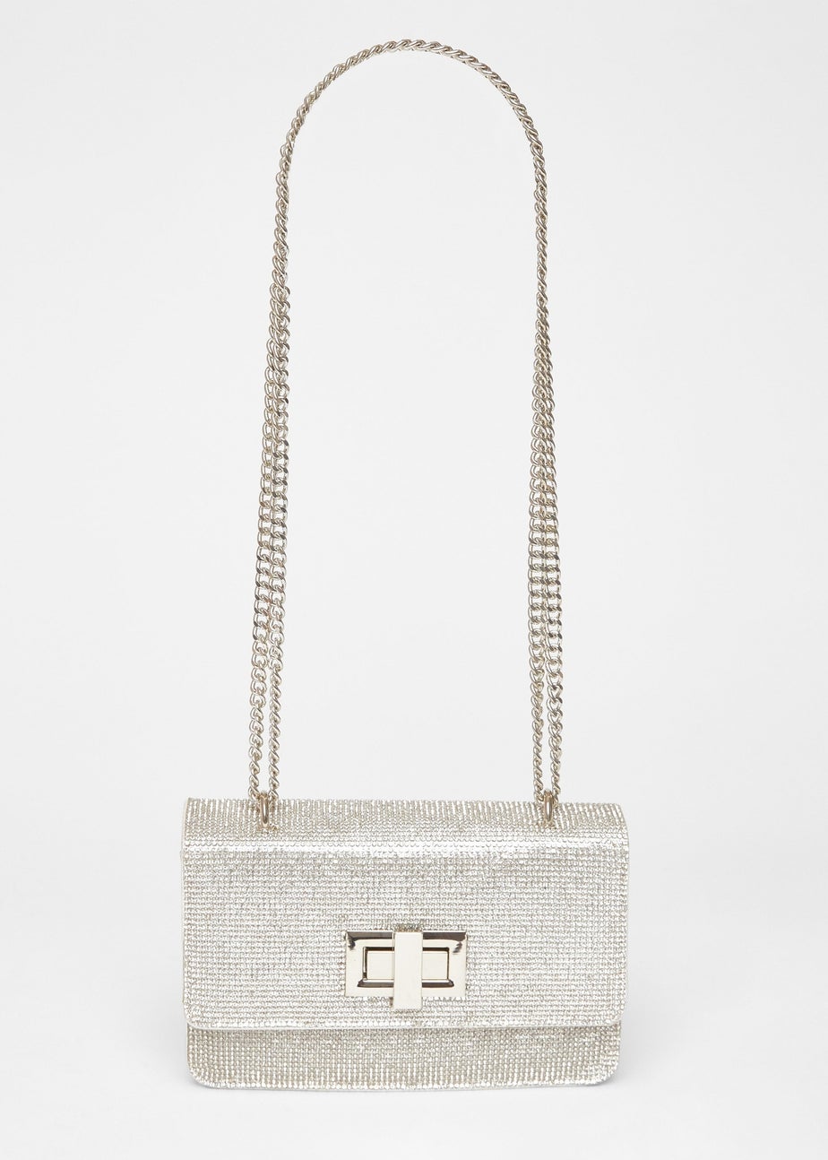 Quiz Silver Diamante Crossbody Bag