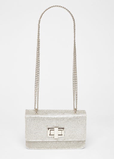 Quiz Silver Diamante Crossbody Bag