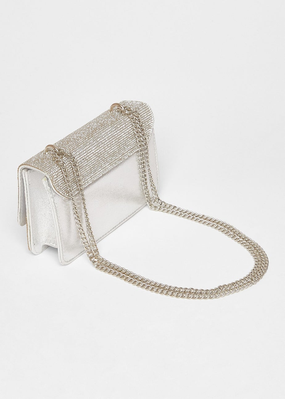 Quiz Silver Diamante Crossbody Bag