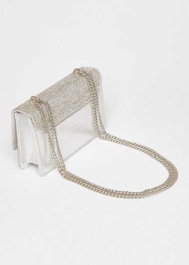 Quiz Silver Diamante Crossbody Bag