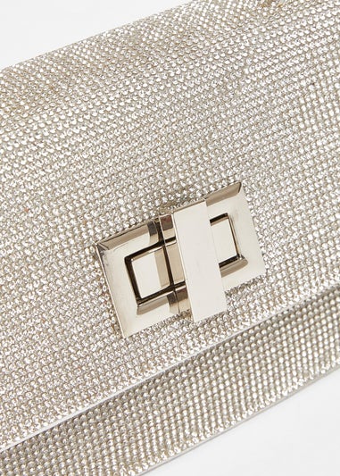 Quiz Silver Diamante Crossbody Bag