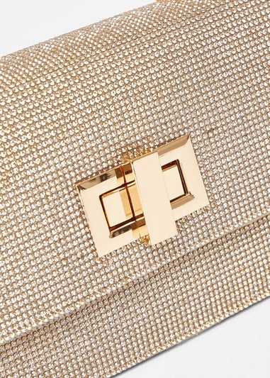 Quiz Gold Diamante Crossbody Bag