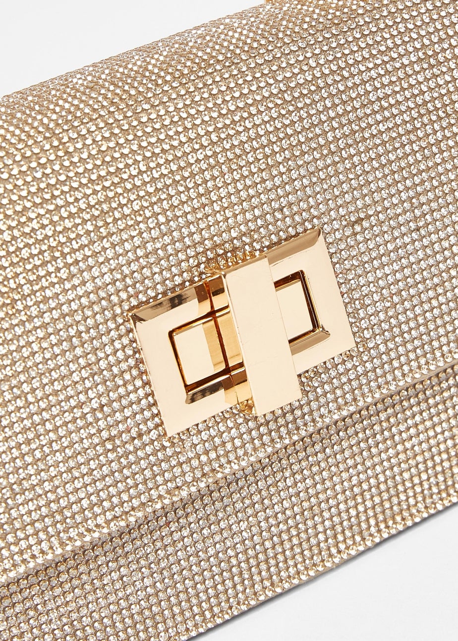 Quiz Gold Diamante Crossbody Bag