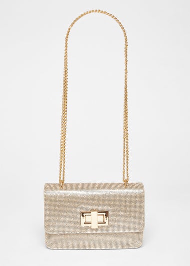 Quiz Gold Diamante Crossbody Bag