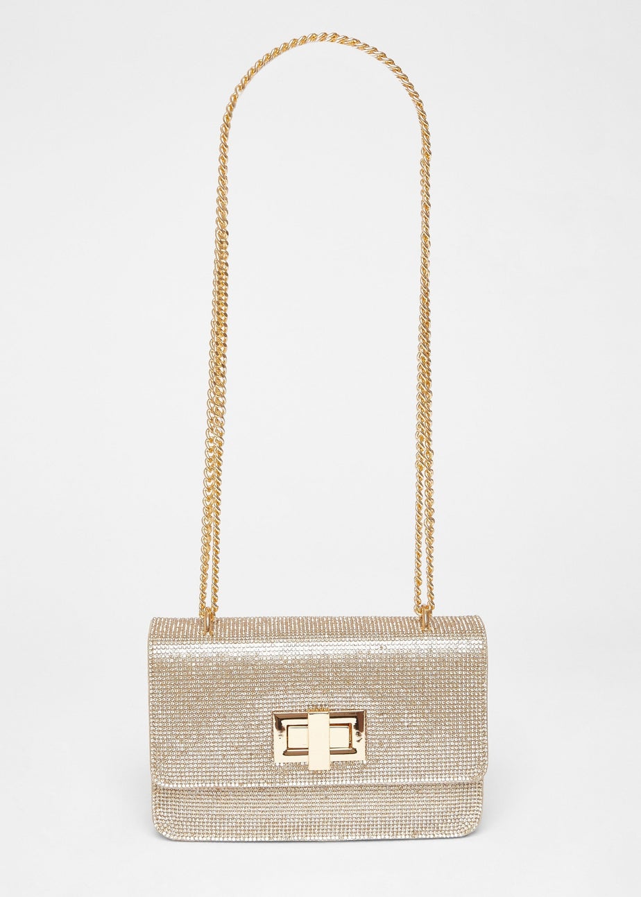 Quiz Gold Diamante Crossbody Bag