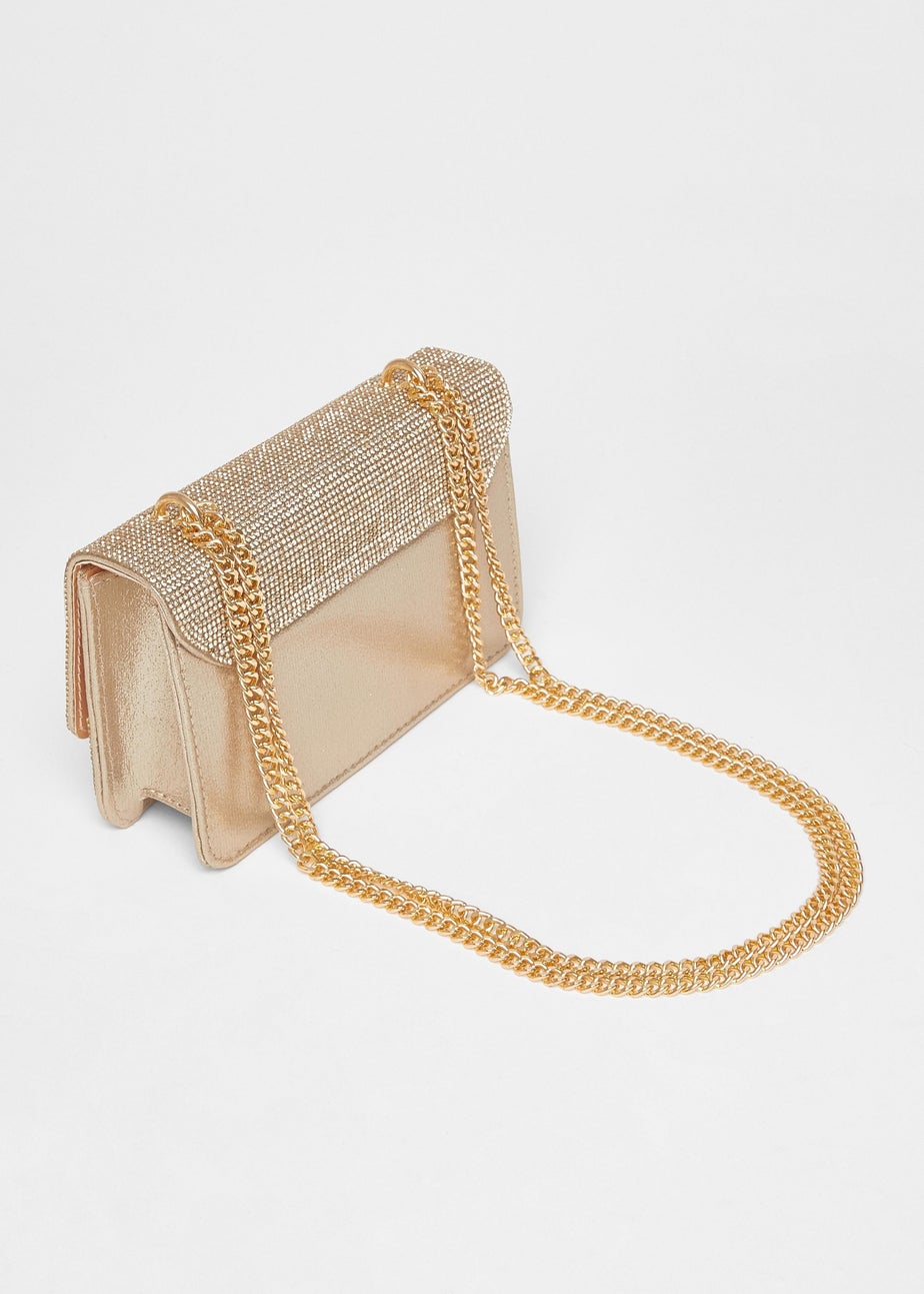 Quiz Gold Diamante Crossbody Bag