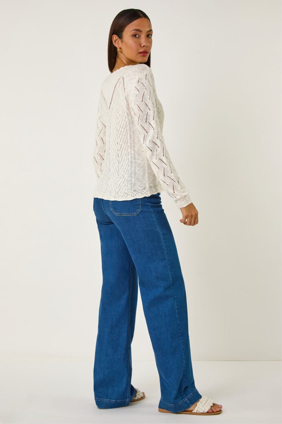 Roman Ivory Scallop V-Neck Knit Jumper