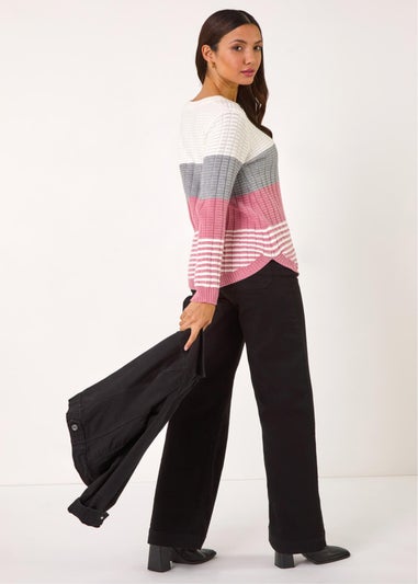 Roman Pink Textured Stripe Knitted Jumper
