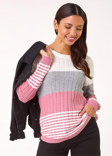 Roman Pink Textured Stripe Knitted Jumper