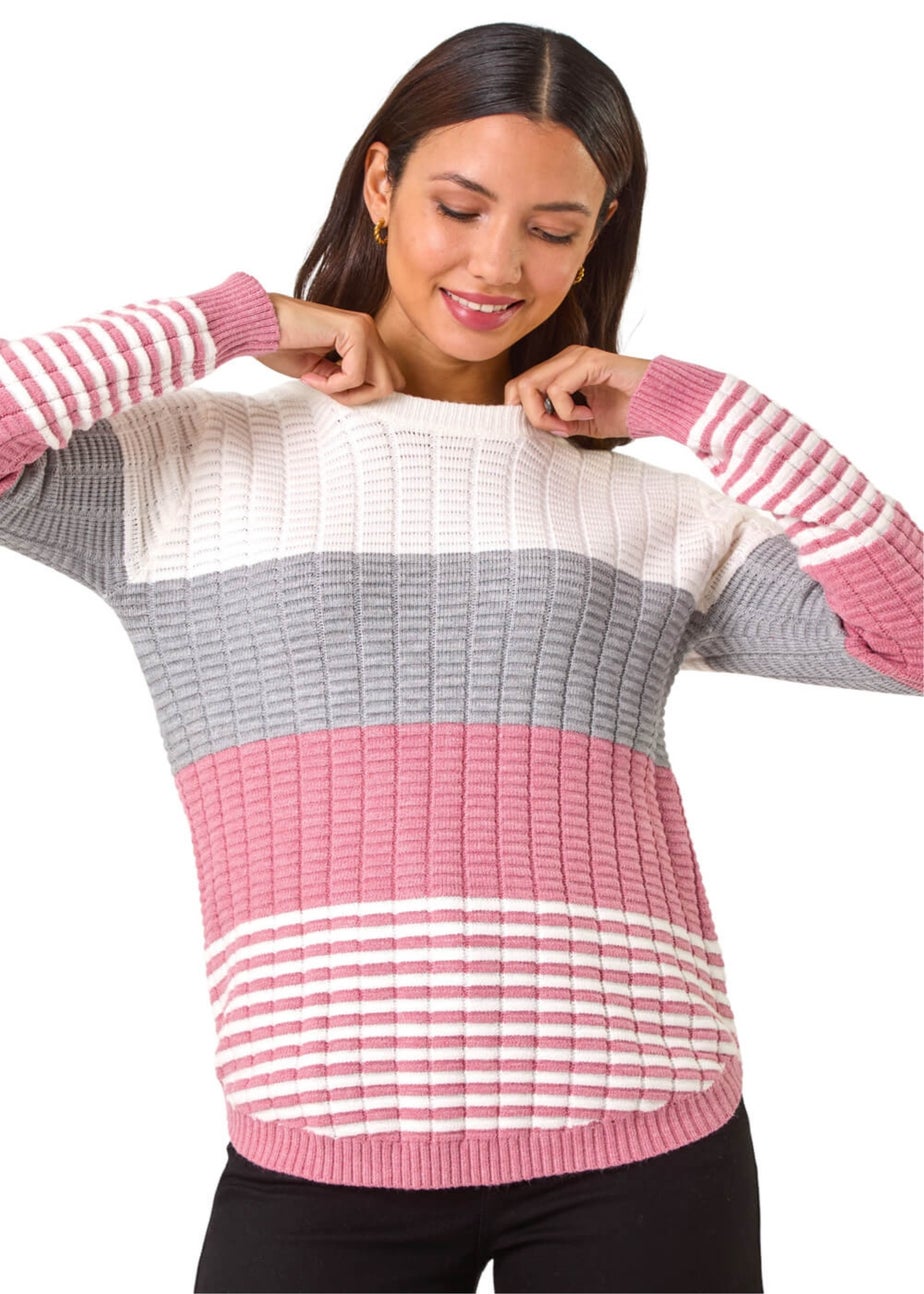 Roman Pink Textured Stripe Knitted Jumper