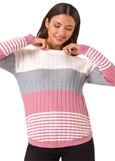 Roman Pink Textured Stripe Knitted Jumper