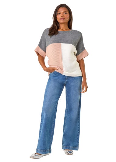 Roman Light Pink Colour Block Knitted Jumper