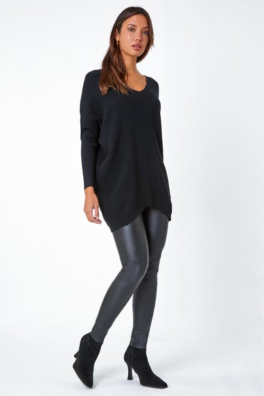 Roman Black One Size Animal Print Tie Back V-Neck Jumper