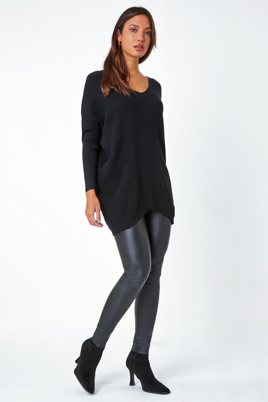 Roman Black One Size Animal Print Tie Back V-Neck Jumper