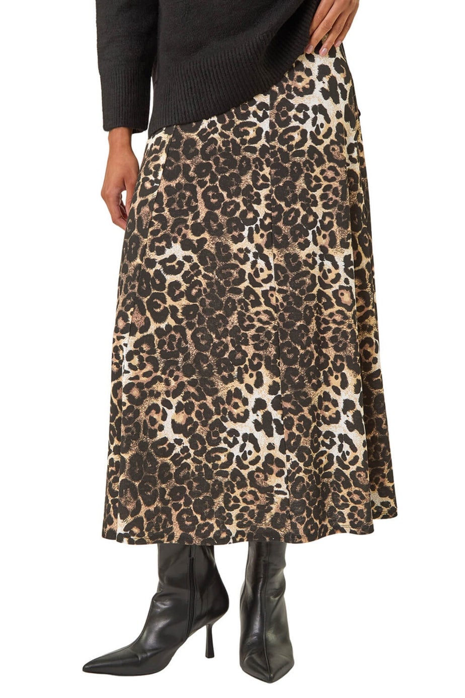 Roman Black Animal Print Midi Skirt