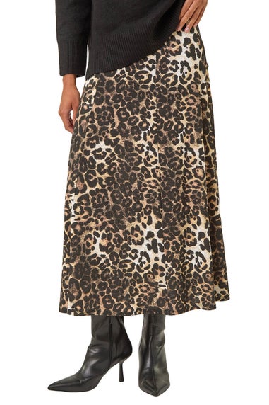 Roman Black Animal Print Midi Skirt