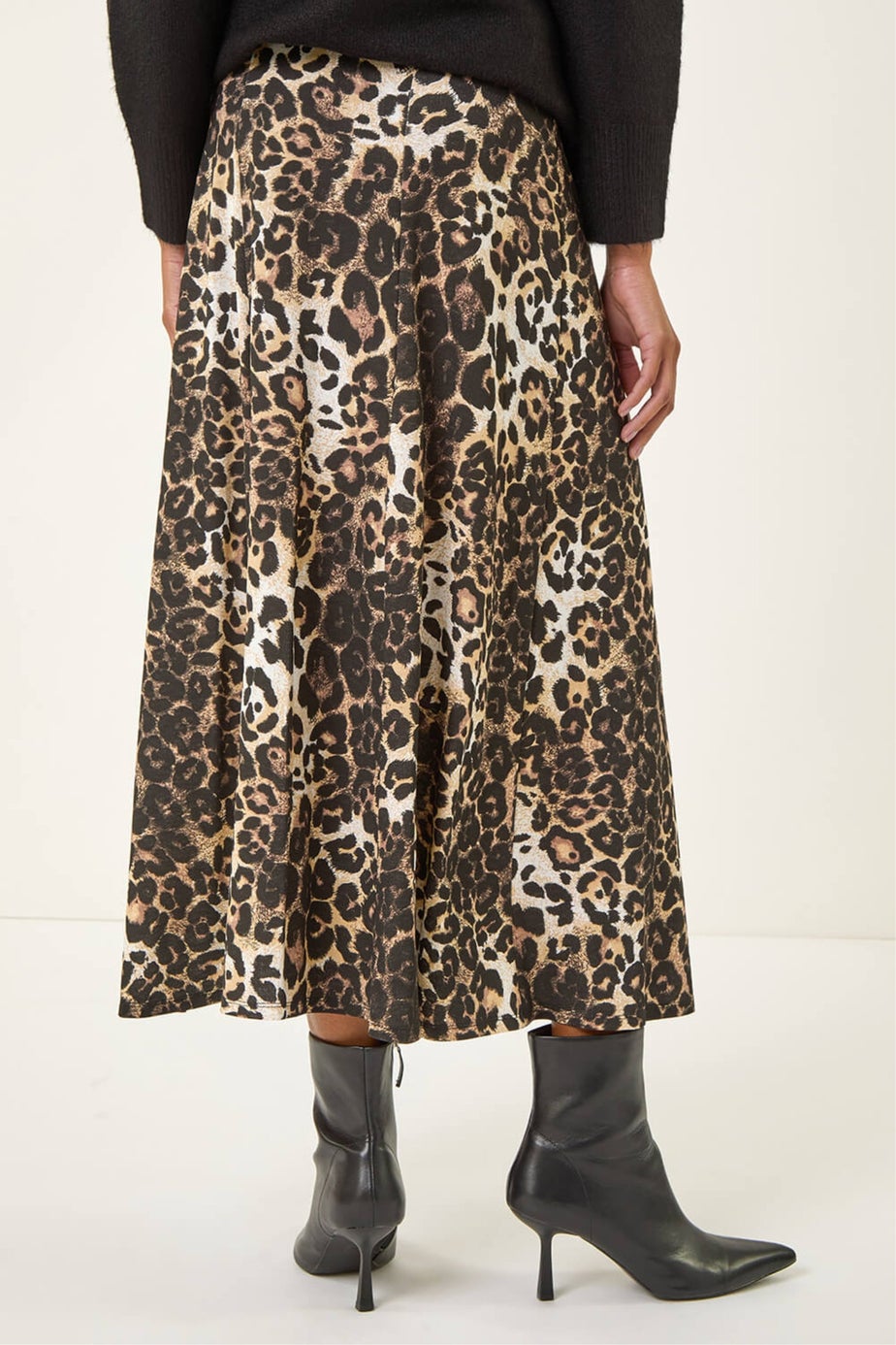 Roman Black Animal Print Midi Skirt